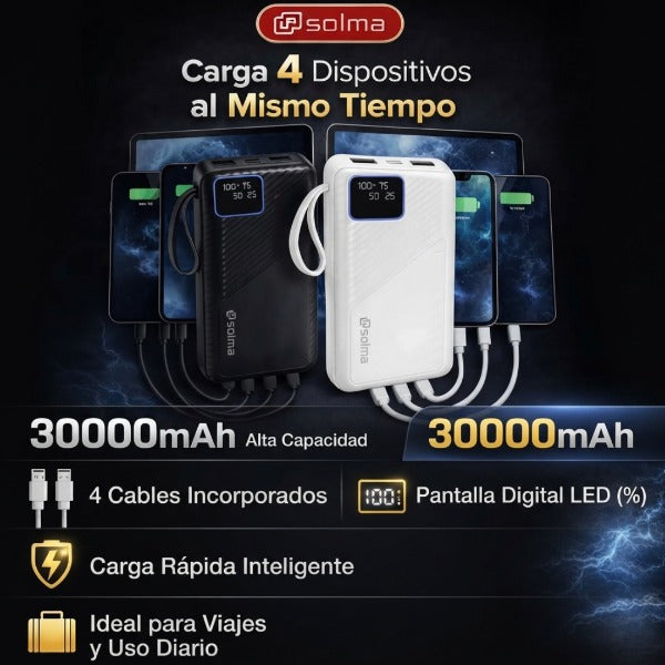 Power Bank Solma carga 4 dispositivos al mismo tiempo