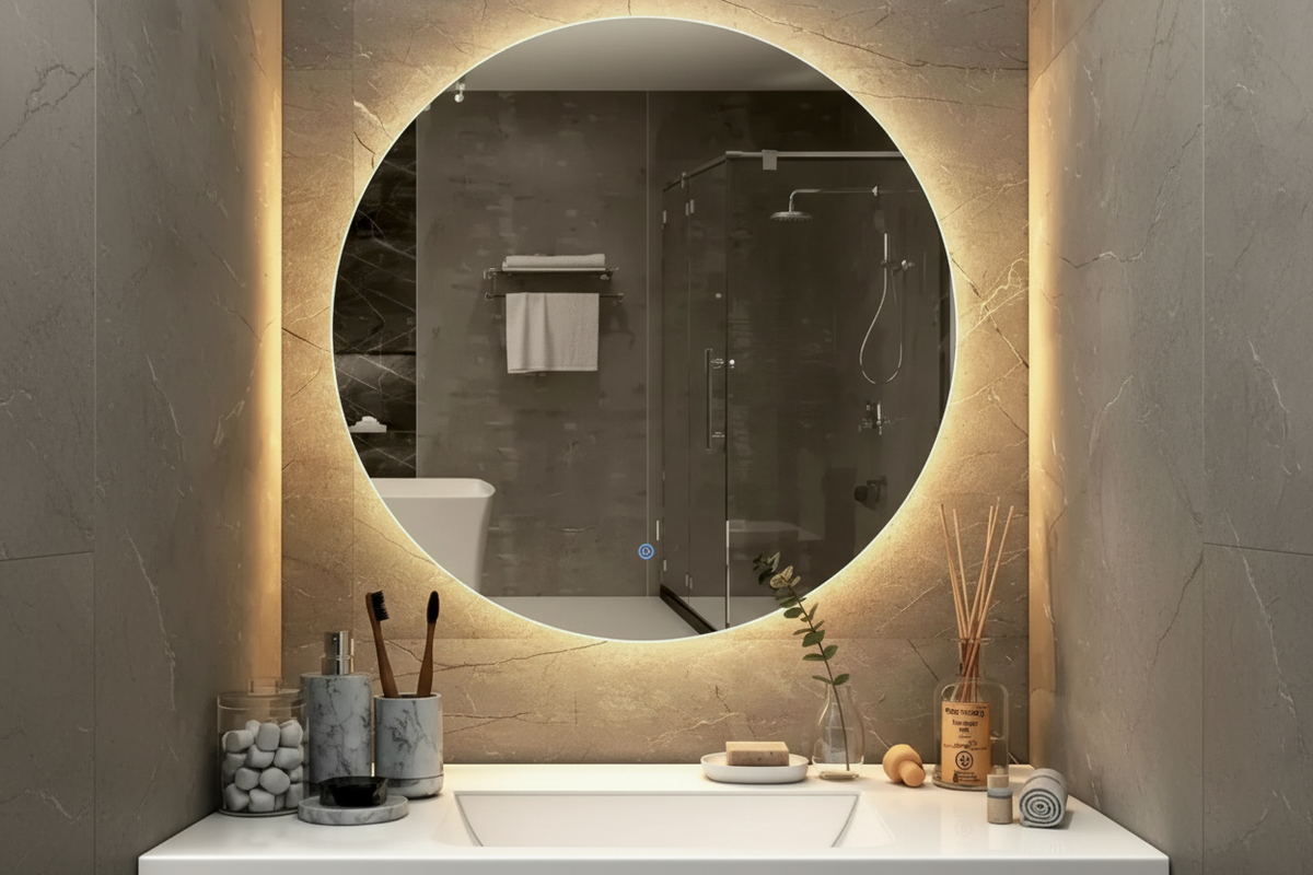Espejo LED Touch Redondo Dorado 60 cm, 3 Tonos de Luz